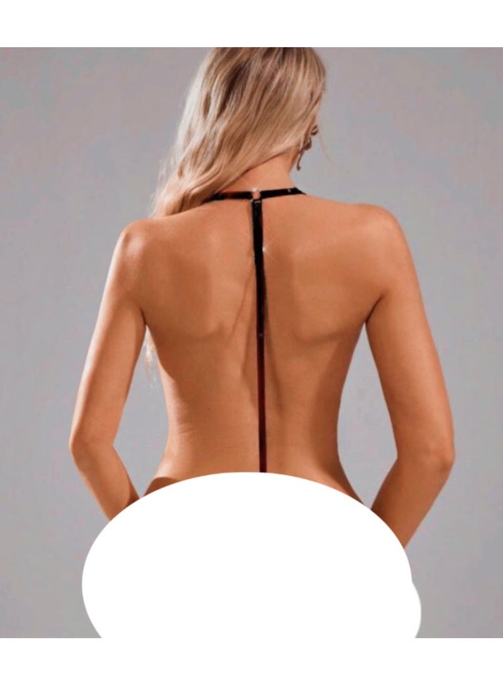 Sexy Lingerie Elastic with a Leather Hand straps,Black jumpsuit for Women - Image 2